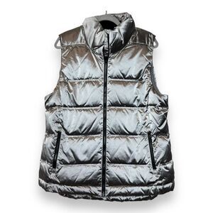 ATHLETA Vest Silver Goose Down Zip Puffer Puffy Womens size XL